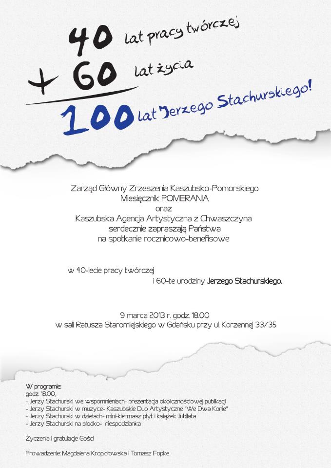 Zaproszenie. Urodzino-benefis Stachurskiego